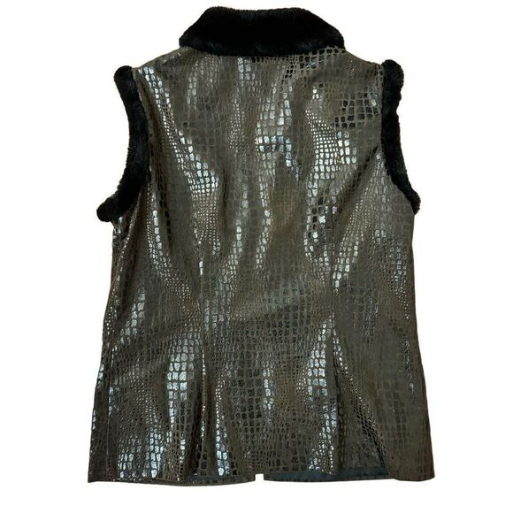 Joseph Ribkoff Trends Brown Reptile Print Vest Faux Fur Collar Zip Front - Picture 2 of 4